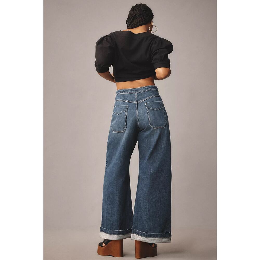 Anthropologie Pilcro Emory Wide Leg Pleated Denim Jean Retro Boho Western Sz 32 - Picture 2 of 6